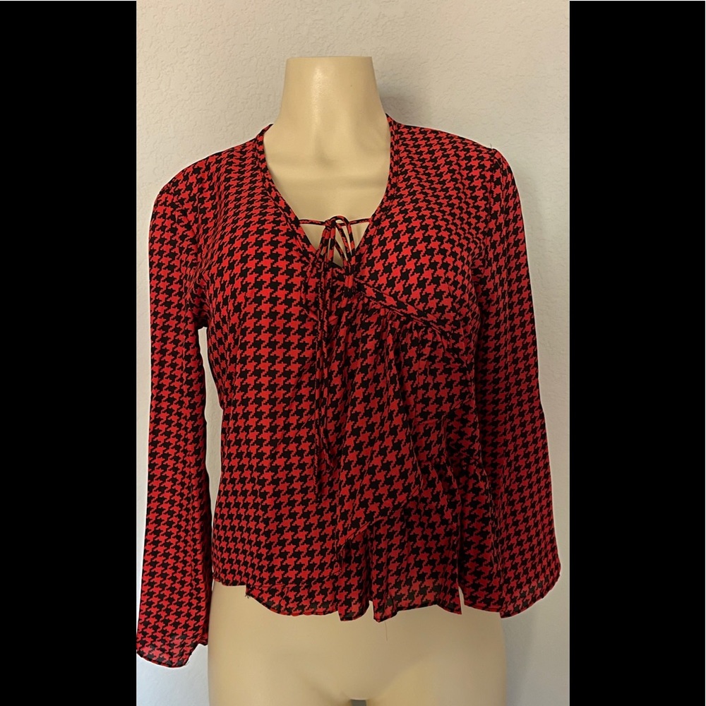 New Hanna and Gracie Faux Wrap Tie Chiffon Blouse